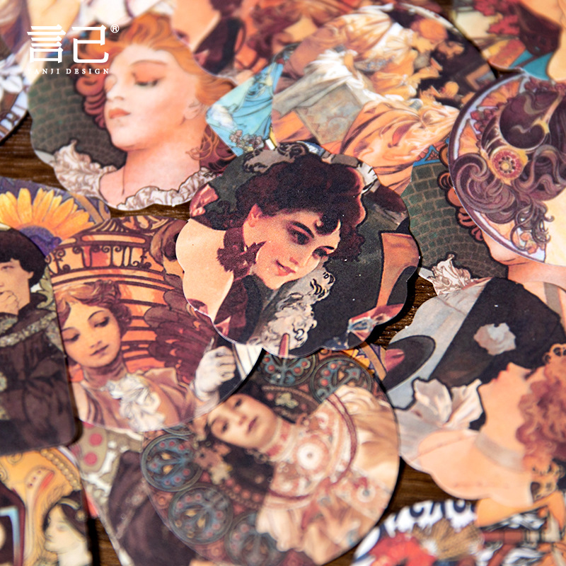 40 Sheets Mucha Themed Sticker - Art Craft Journals ulasan dan harga