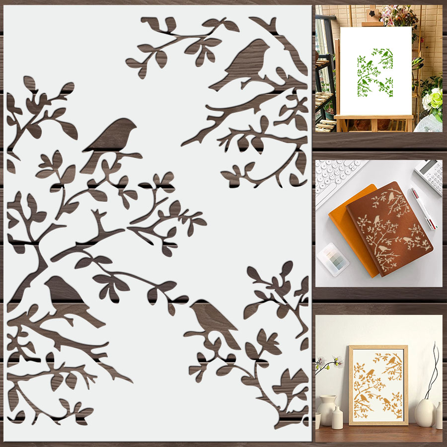 1pcs DIY Bird Branch Stencil f - Art Craft Journals ulasan dan harga