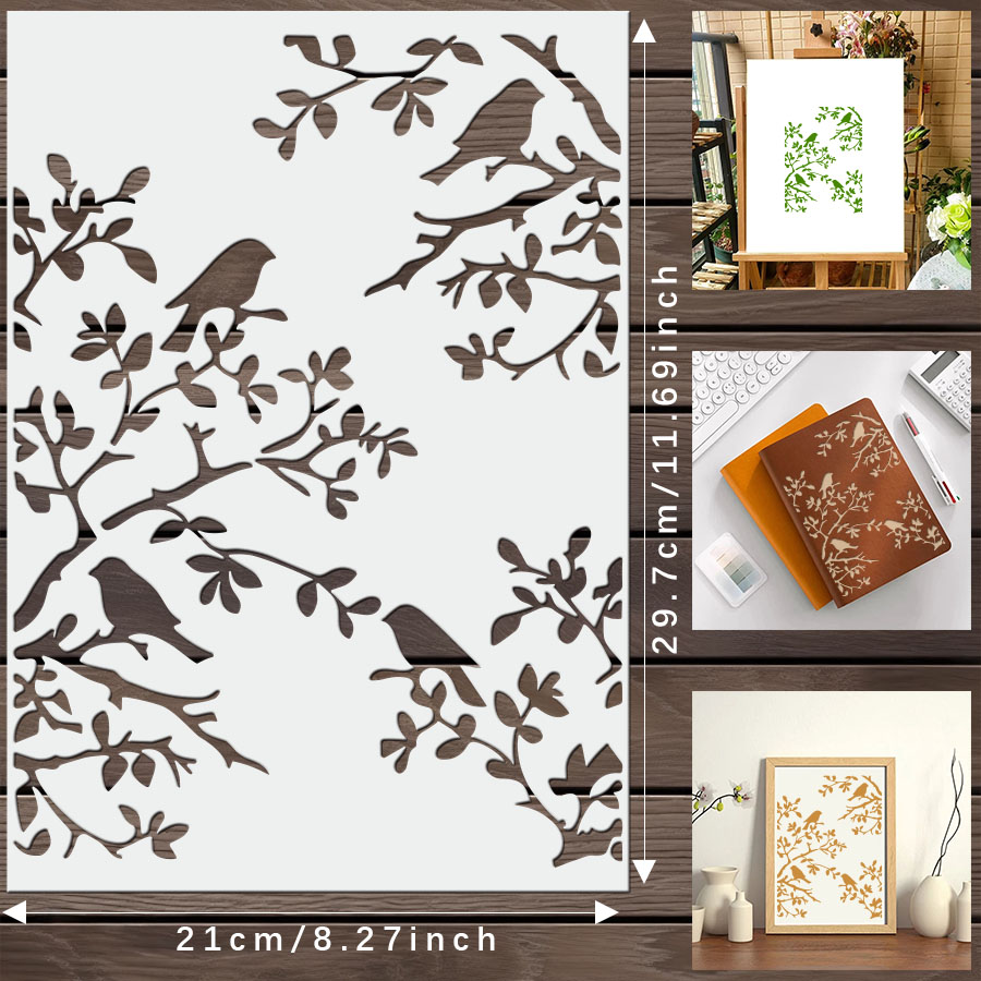 1pcs DIY Bird Branch Stencil f - Art Craft Journals ulasan dan harga