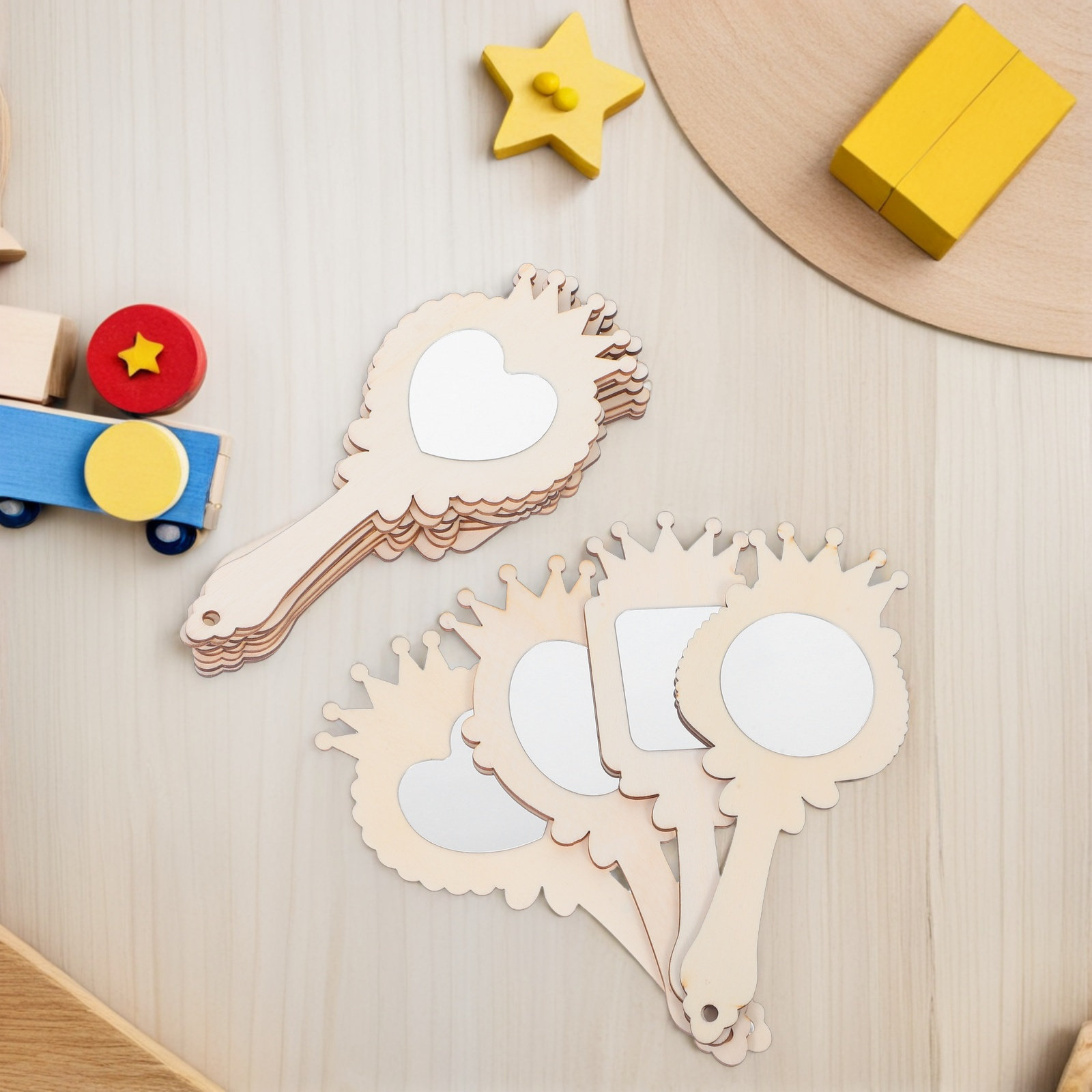 12Pcs Blank Wooden Mirror Craf - Art Craft Mirror ulasan dan harga