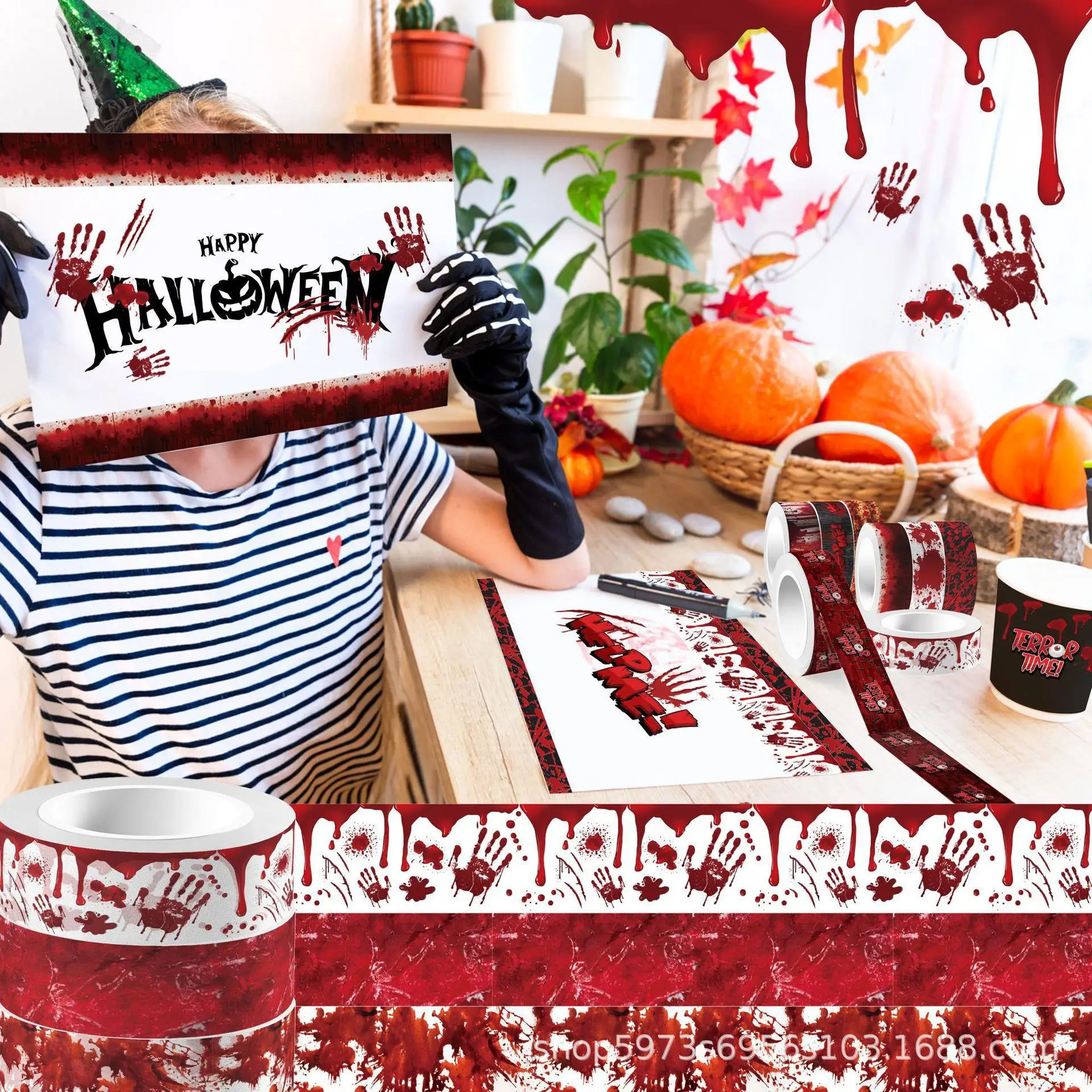 Halloween Bloody Hand Bleeding - Washi Tape Rolls ulasan dan harga