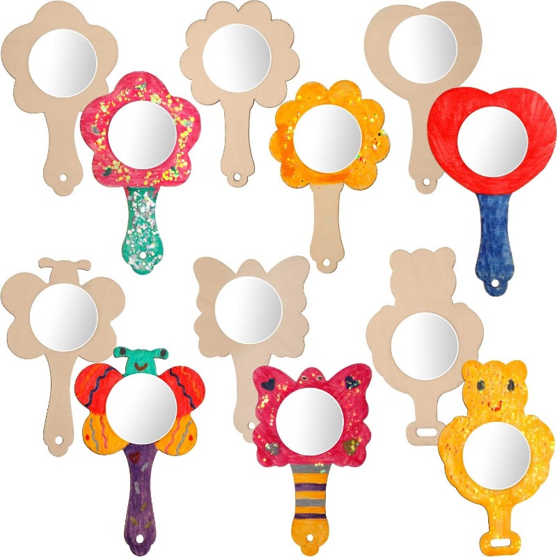 2pcs DIY Wooden Mirror Mini Wo - Art Craft Mirror ulasan dan harga